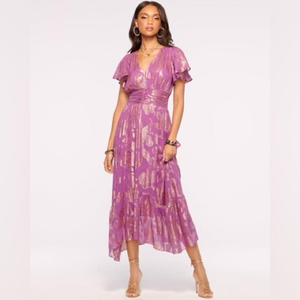 Ramy Brook Embellished Joan Short Sleeve Dress in Purple Floral